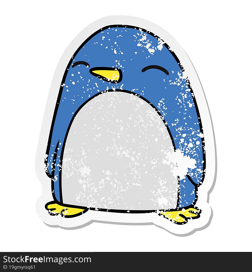 hand drawn distressed sticker cartoon doodle of a cute penguin