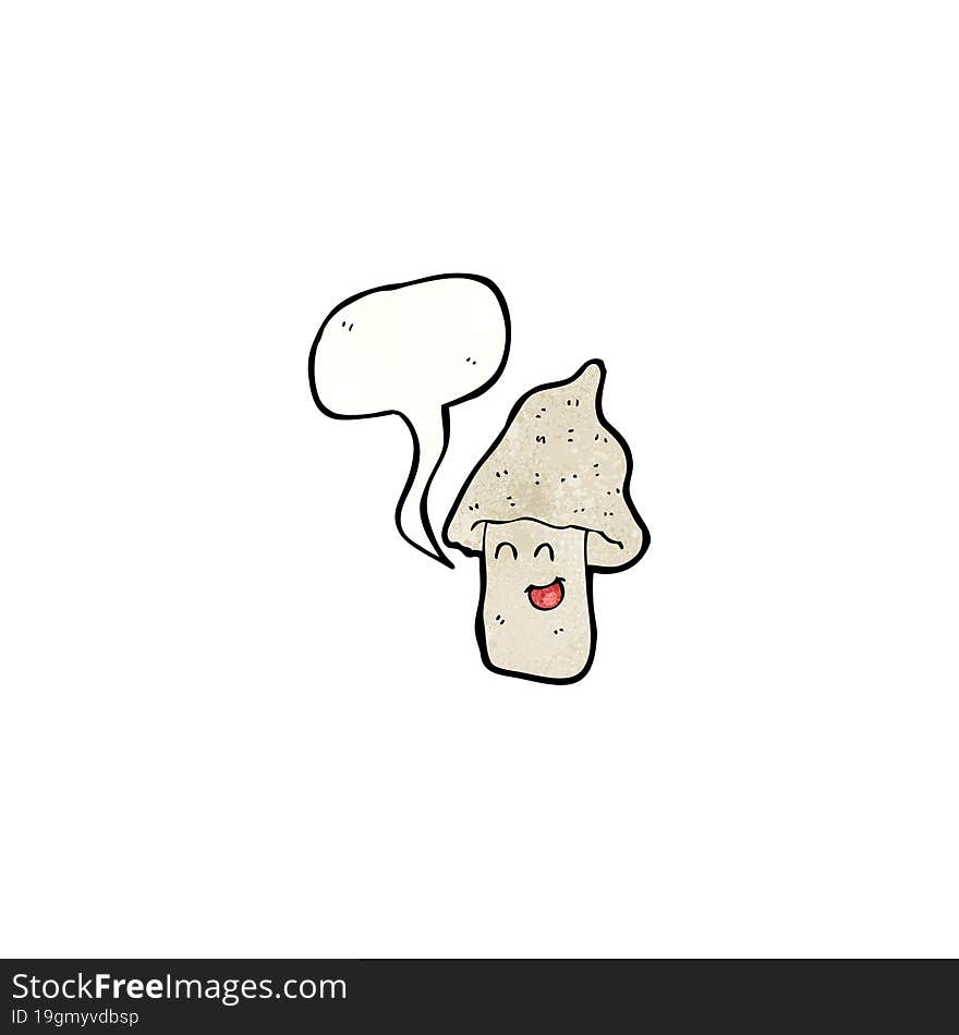 cartoon happy mushroom with speech bubble