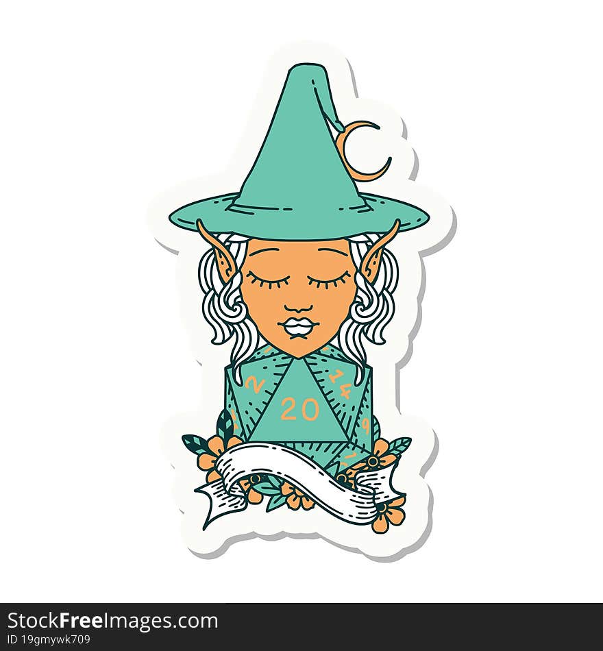 elf mage character with natural twenty dice roll sticker