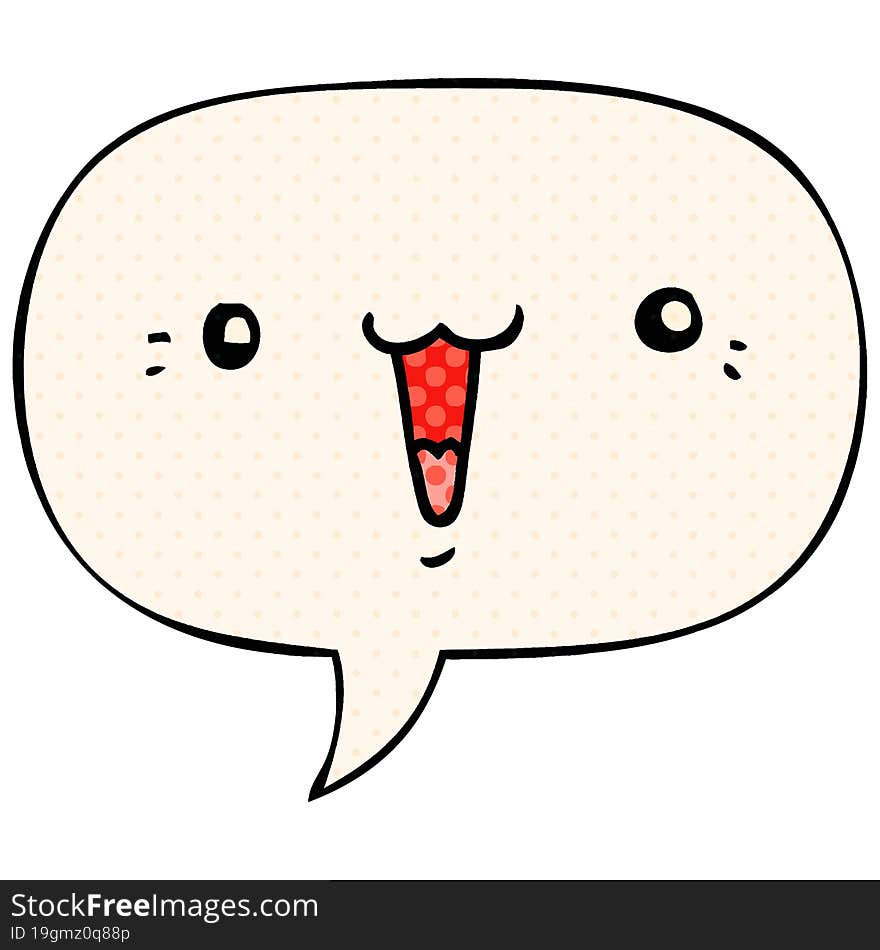 Cute Cartoon Face And Speech Bubble In Comic Book Style