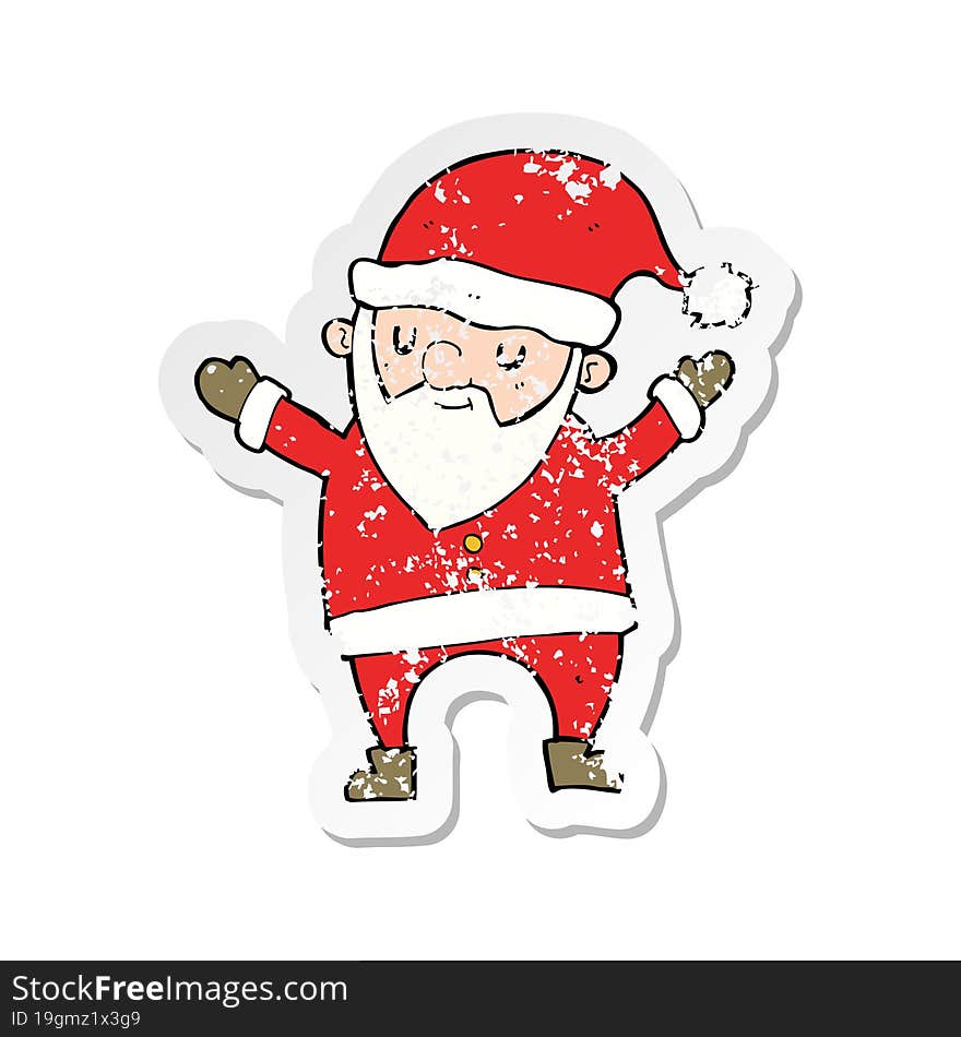 retro distressed sticker of a cartoon dancing santa