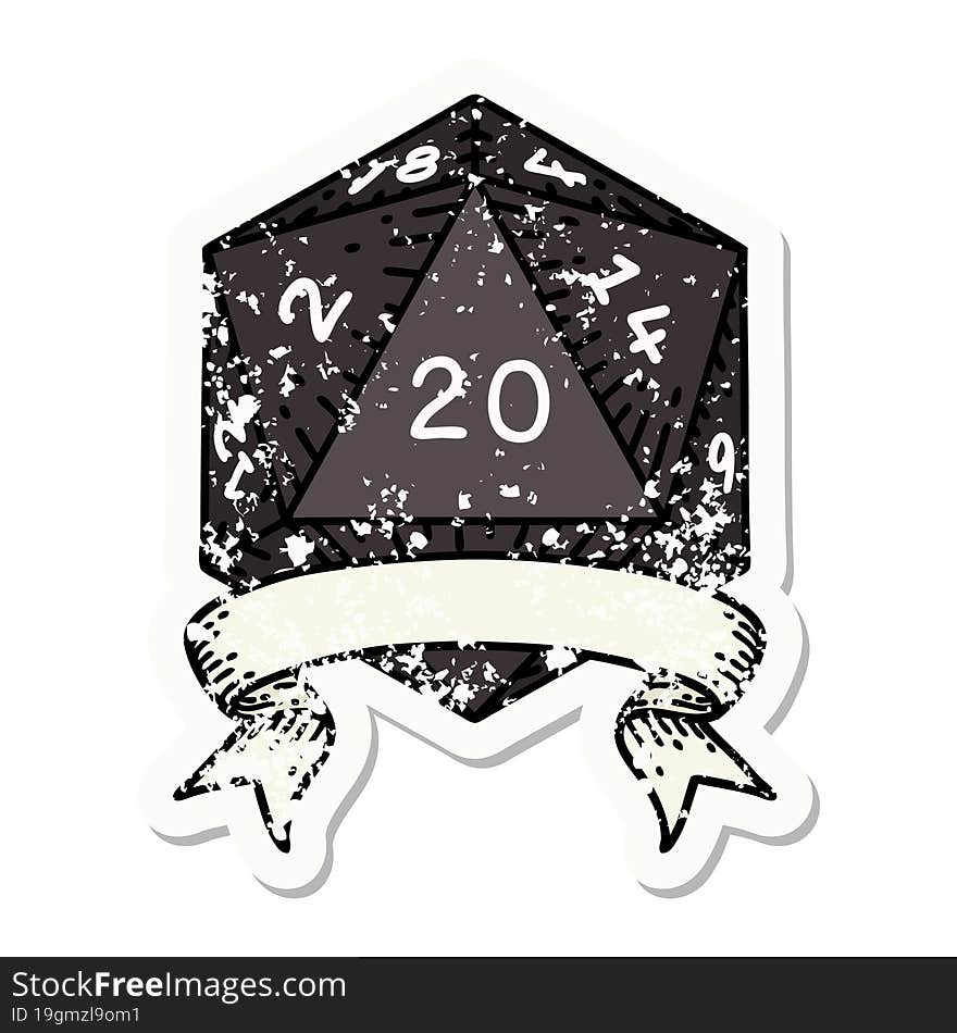 Natural 20 Critical Hit D20 Dice Roll Grunge Sticker