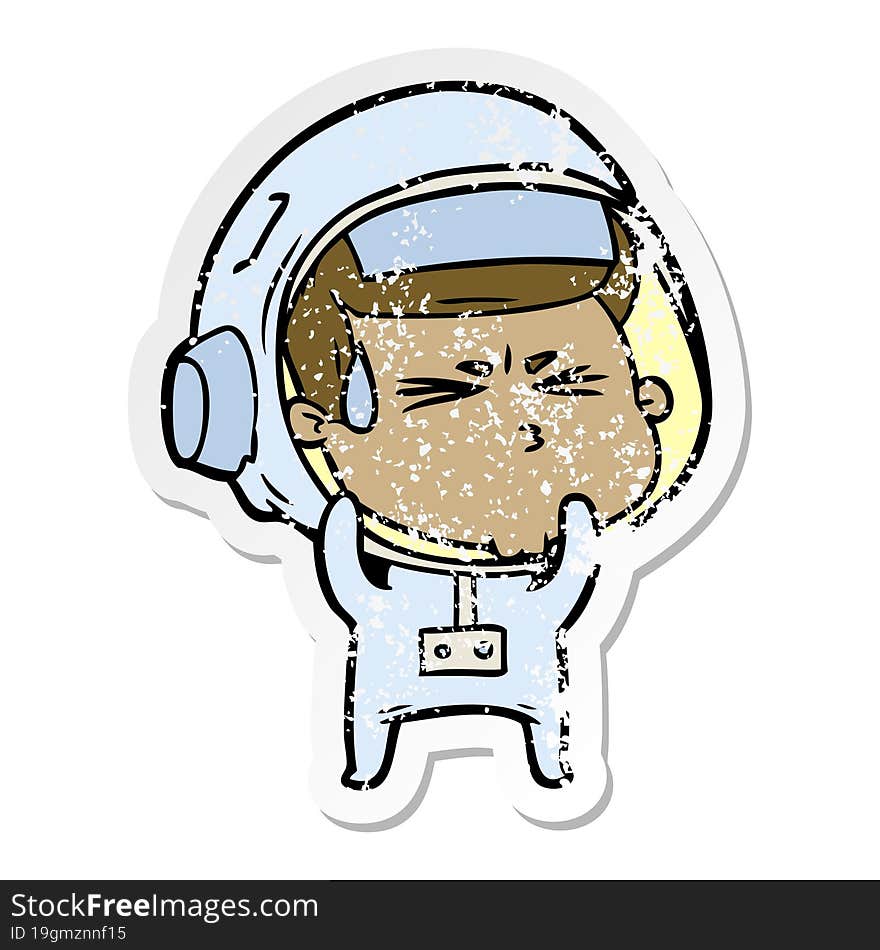 Distressed Sticker Of A Cartoon Stressed Astronaut