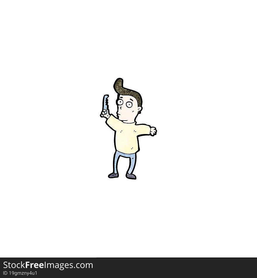 Cartoon Man Combing Hair