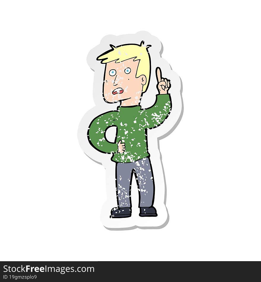 Retro Distressed Sticker Of A Cartoon Boy With Idea