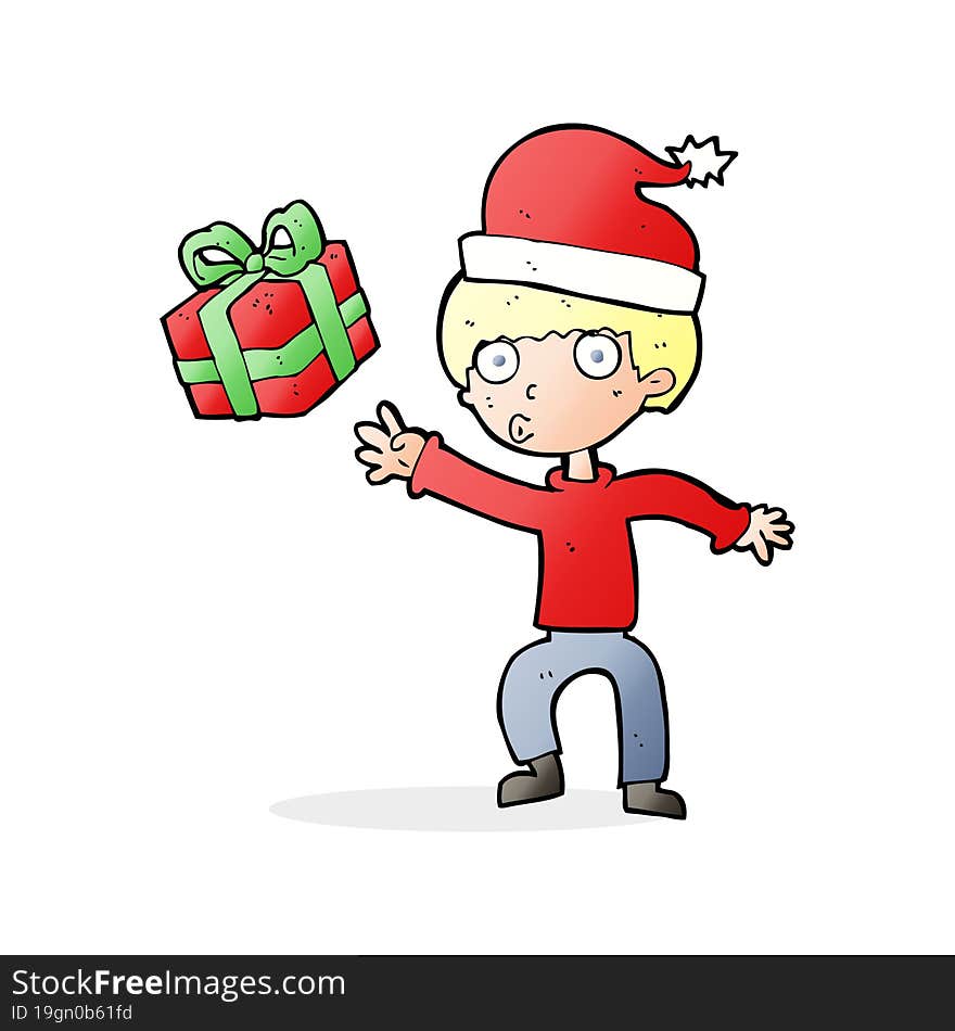 cartoon boy with christmas present. cartoon boy with christmas present