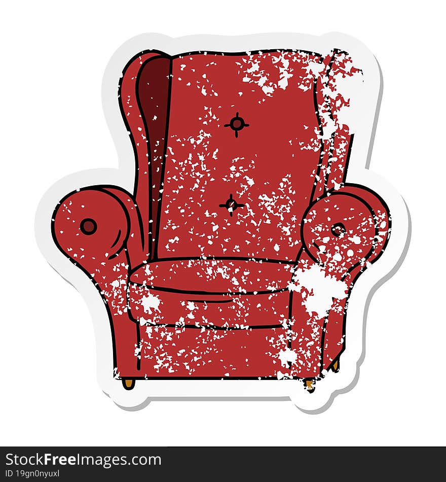 distressed sticker cartoon doodle of an old armchair