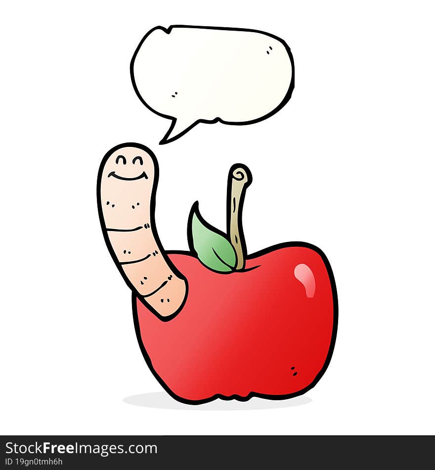 Cartoon Apple With Worm With Speech Bubble