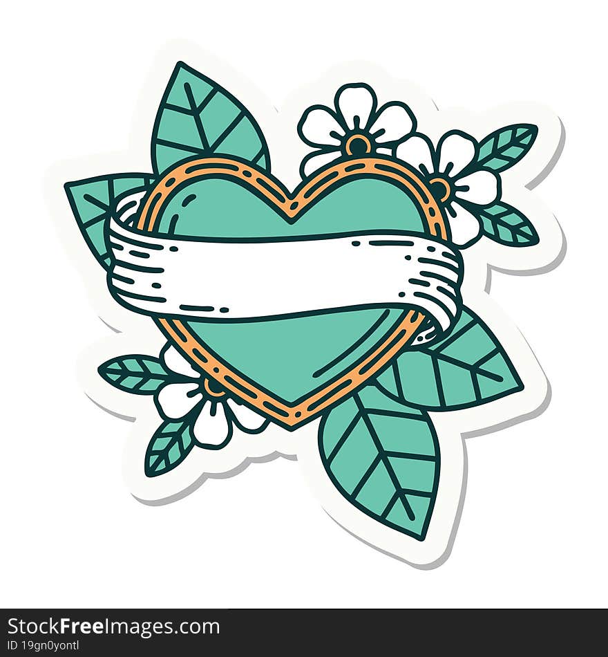 sticker of tattoo in traditional style of a heart and banner. sticker of tattoo in traditional style of a heart and banner