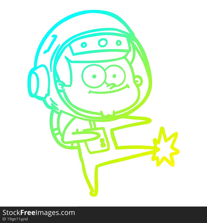 cold gradient line drawing of a happy astronaut cartoon