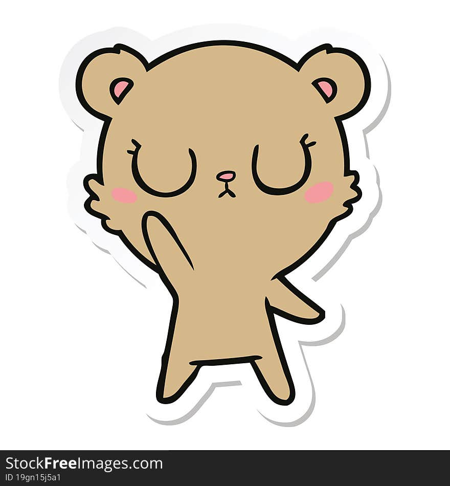 sticker of a peaceful cartoon bear