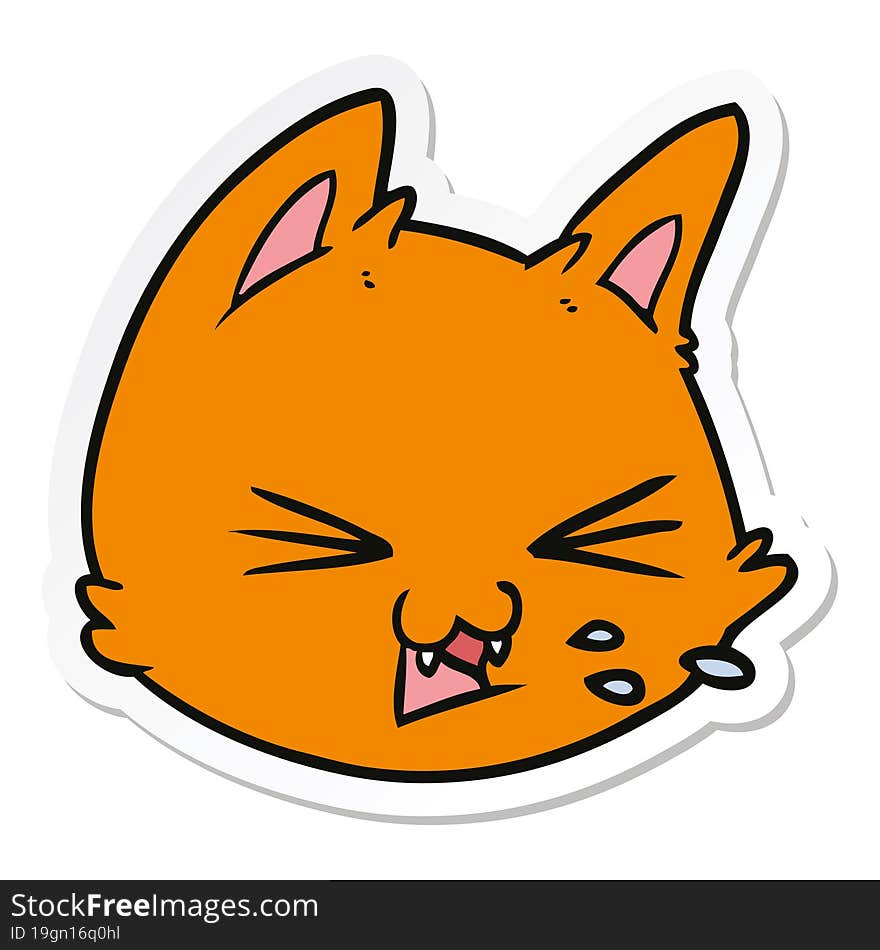 Sticker Of A Spitting Cartoon Cat Face