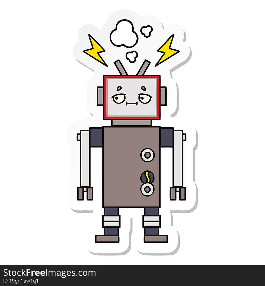 Sticker Of A Cute Cartoon Robot