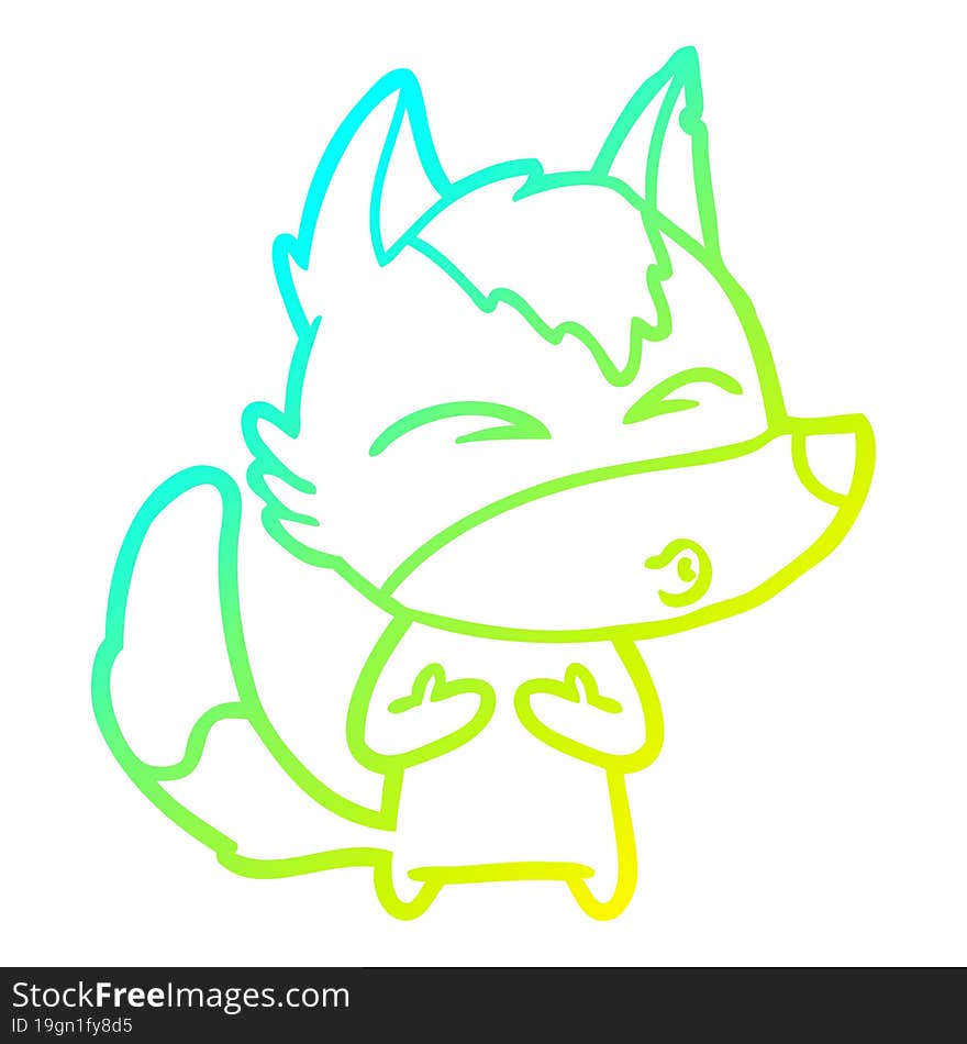 Cold Gradient Line Drawing Cartoon Wolf Whistling