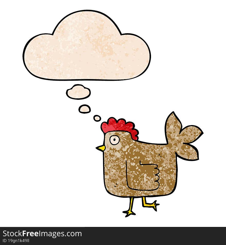 cartoon chicken with thought bubble in grunge texture style. cartoon chicken with thought bubble in grunge texture style