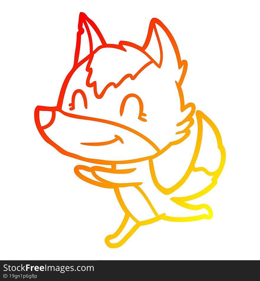 warm gradient line drawing friendly cartoon wolf running