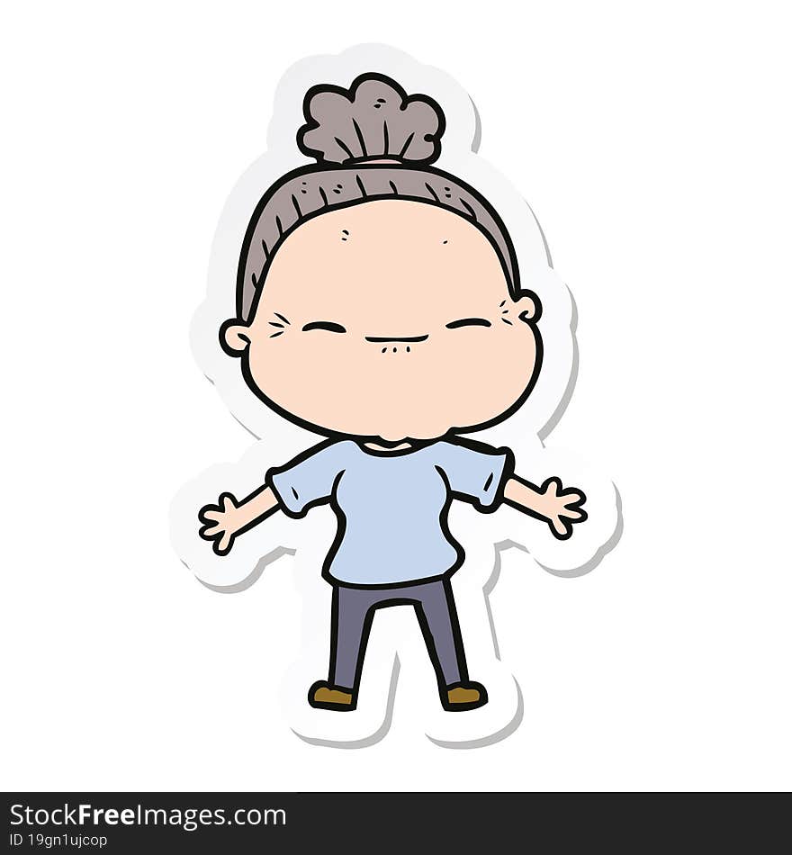 sticker of a cartoon peaceful old woman