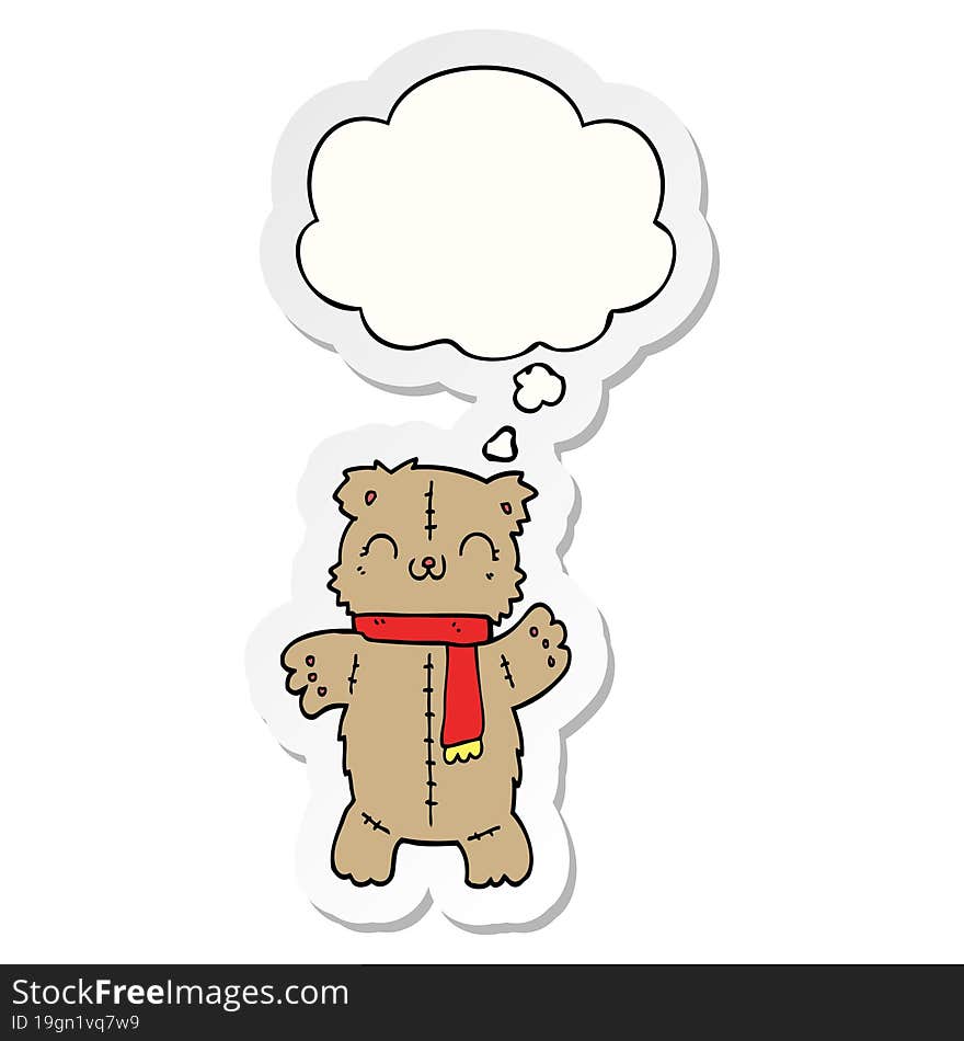 cartoon teddy bear with thought bubble as a printed sticker