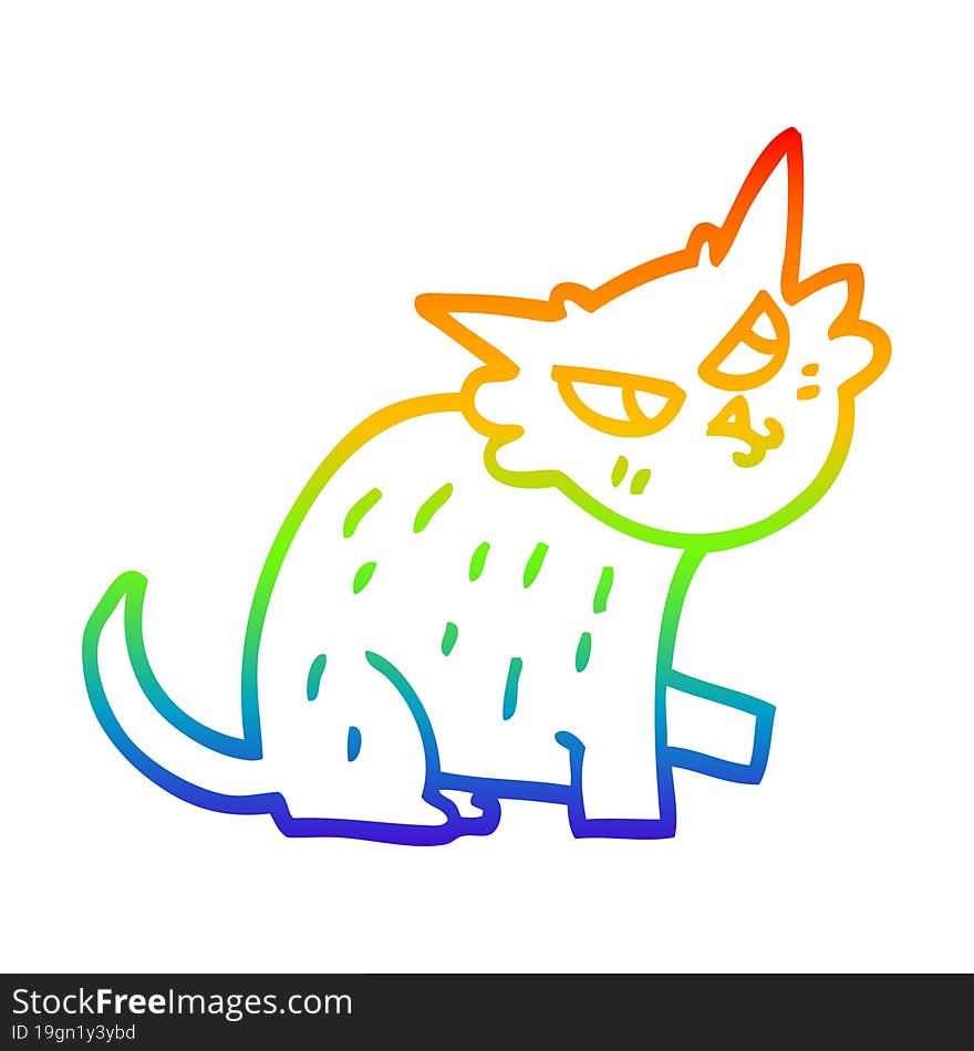 Rainbow Gradient Line Drawing Cartoon Ginger Cat