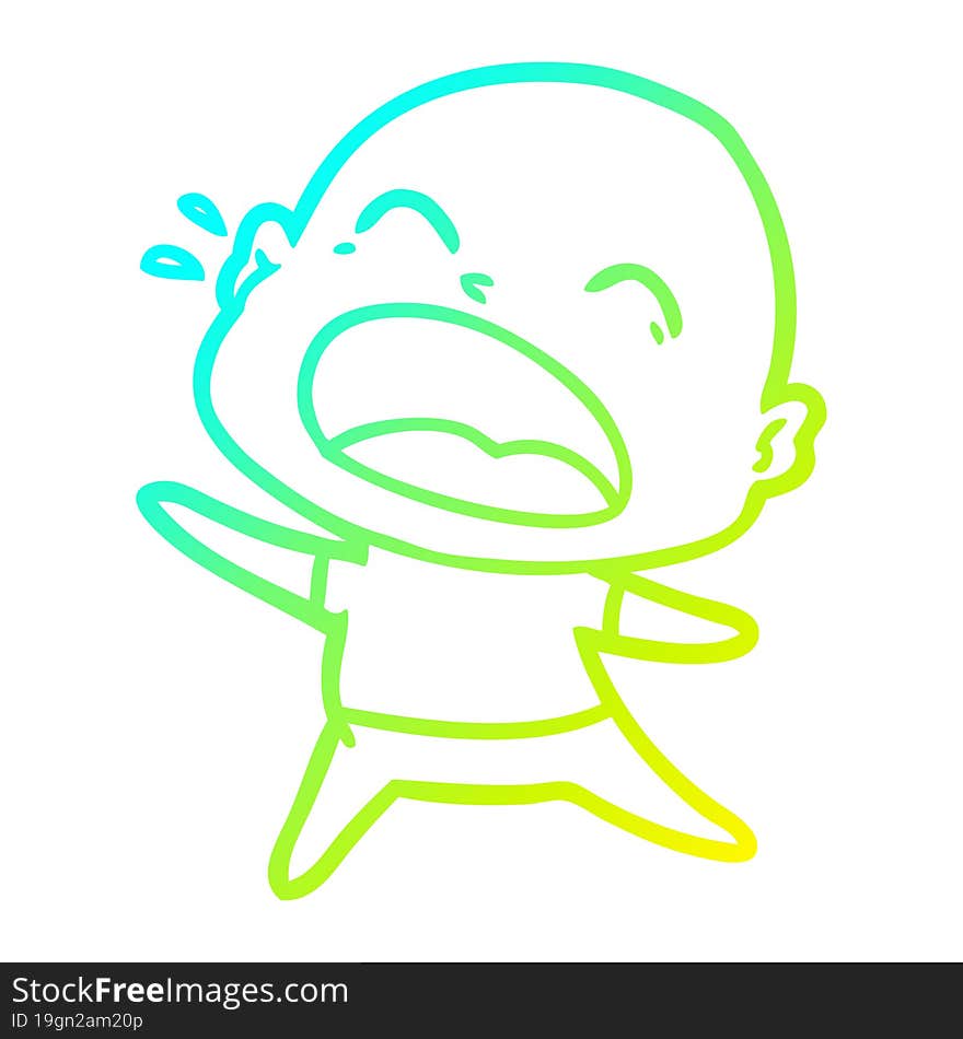 cold gradient line drawing cartoon shouting bald man