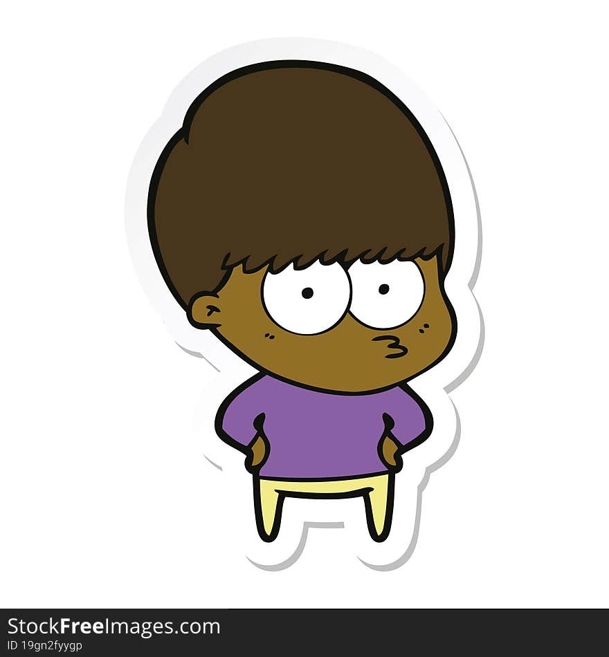 sticker of a nervous cartoon boy