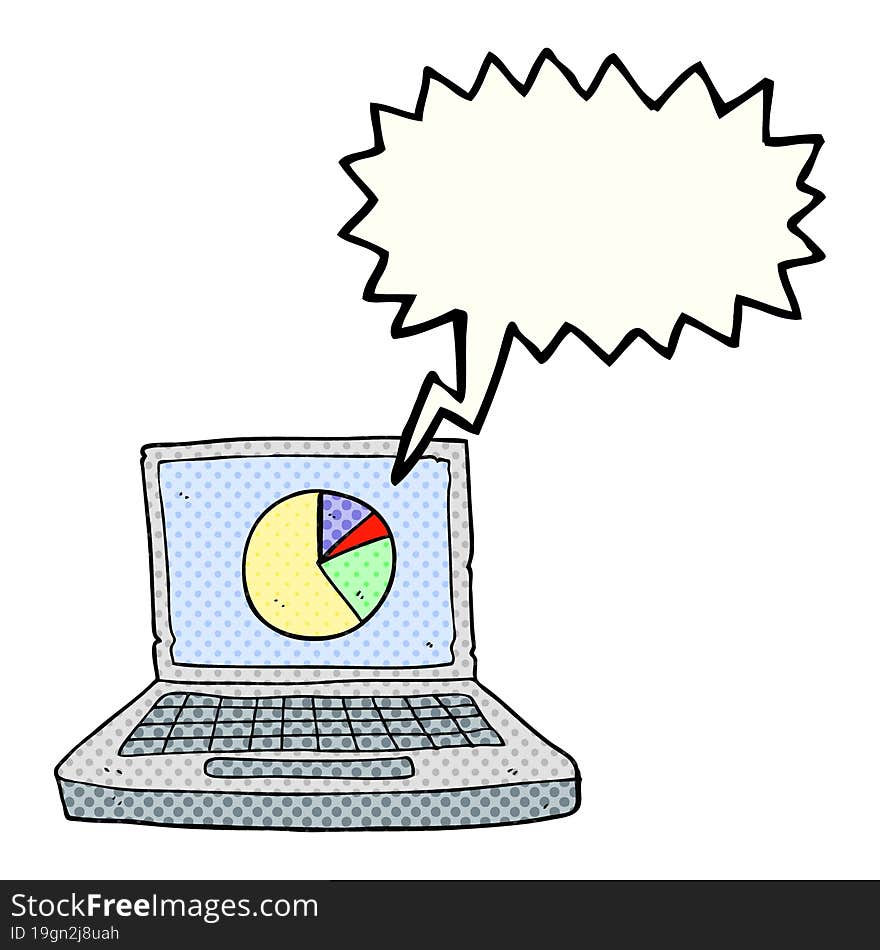 Comic Book Speech Bubble Cartoon Laptop Computer With Pie Chart