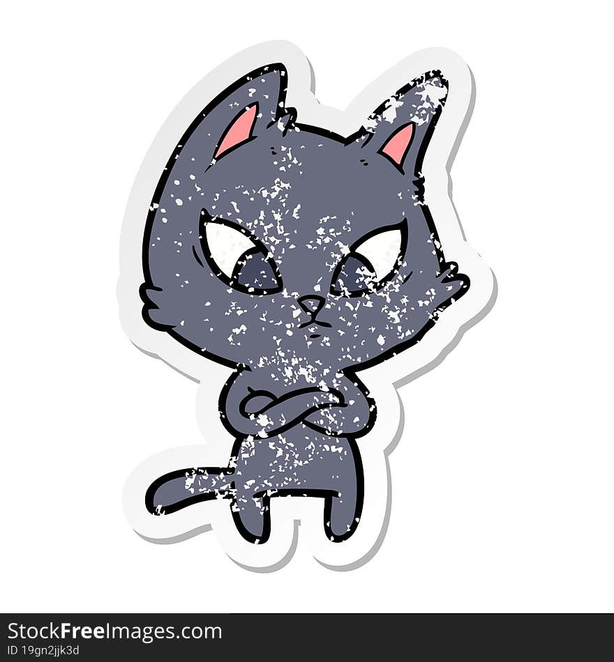 distressed sticker of a confused cartoon cat