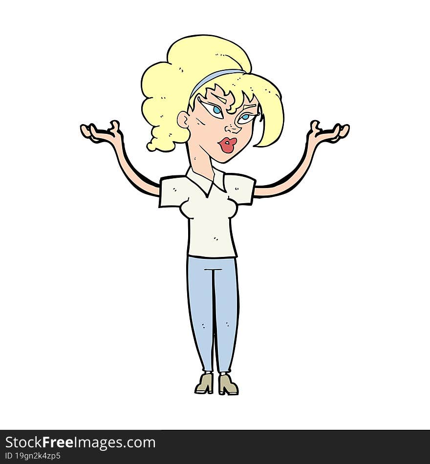 cartoon woman raising hands in air