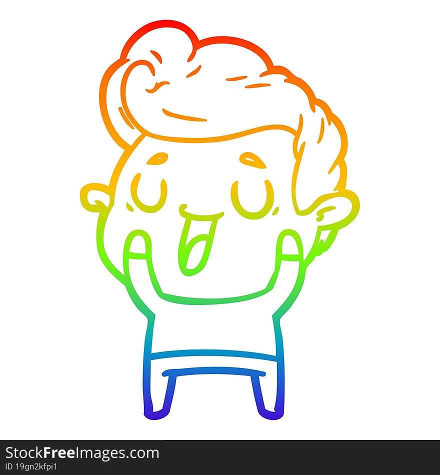 rainbow gradient line drawing of a happy cartoon man