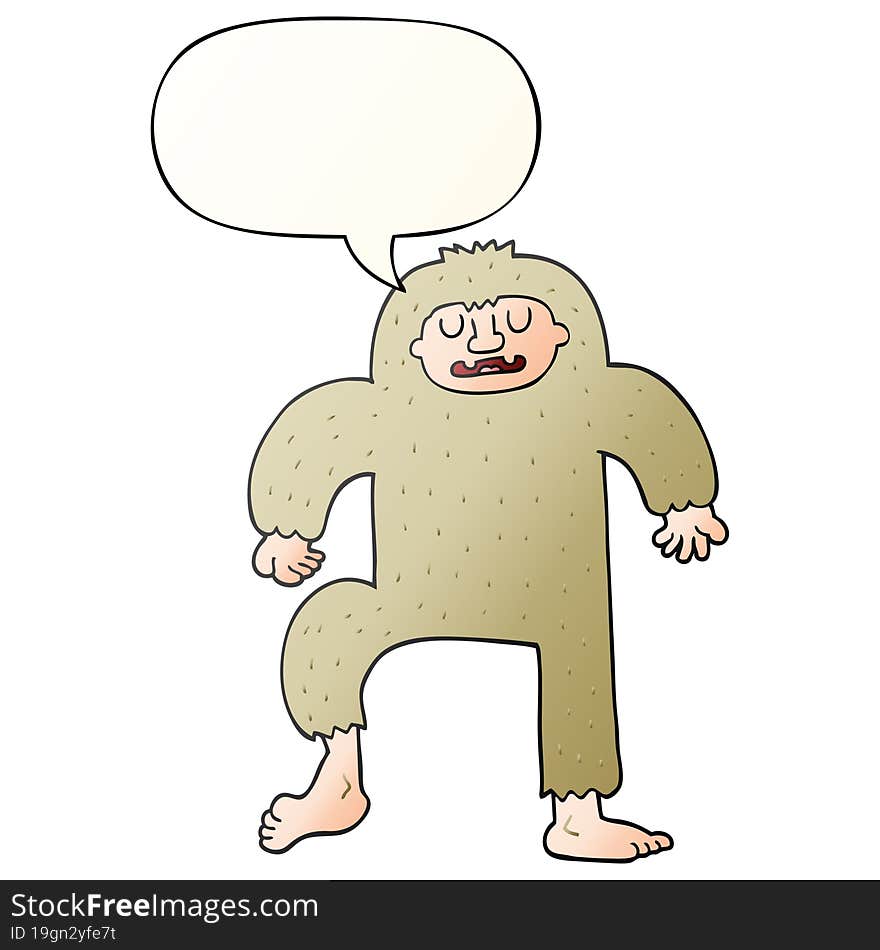 cartoon bigfoot and speech bubble in smooth gradient style