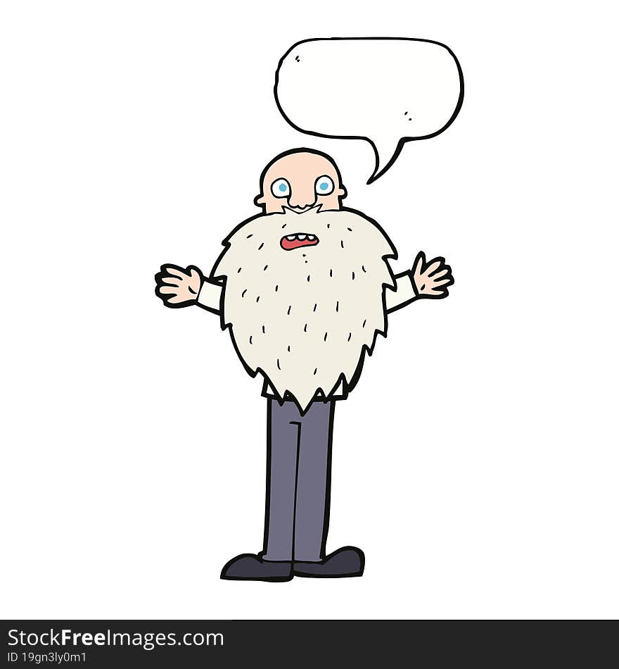 cartoon bearded old man with speech bubble