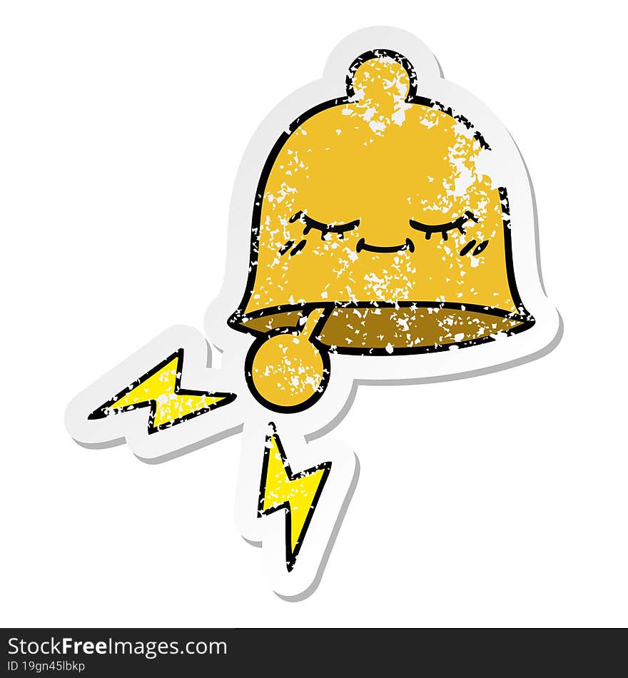 distressed sticker of a cute cartoon ringing bell