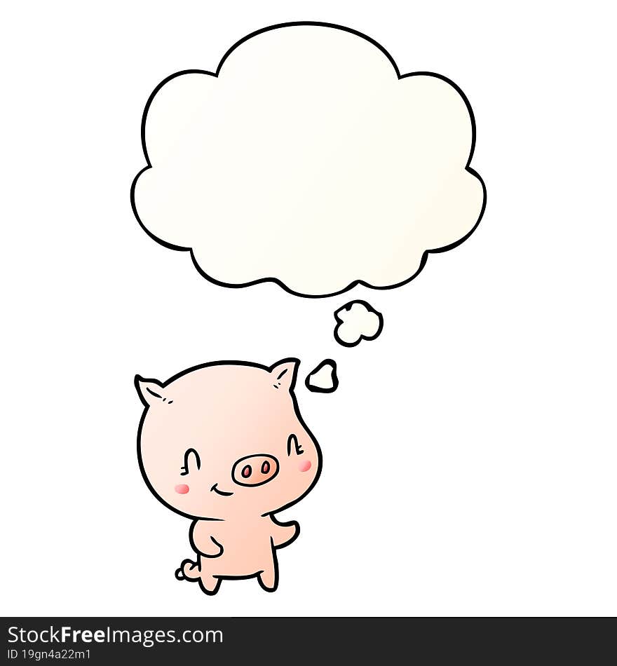 cartoon pig and thought bubble in smooth gradient style