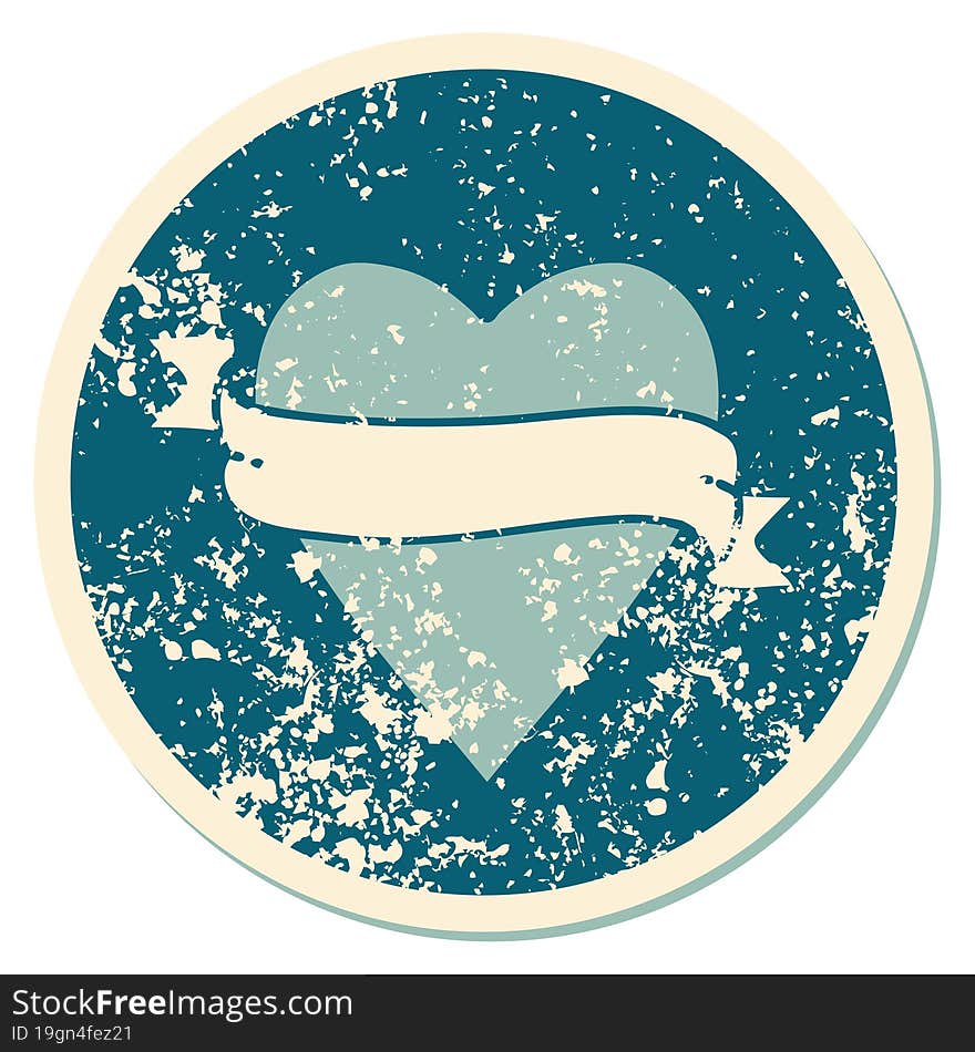 Distressed Sticker Tattoo Style Icon Of A Heart And Banner