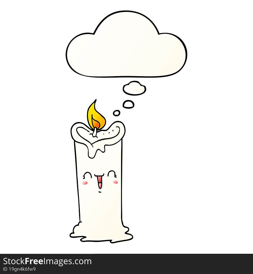 cartoon happy candle and thought bubble in smooth gradient style