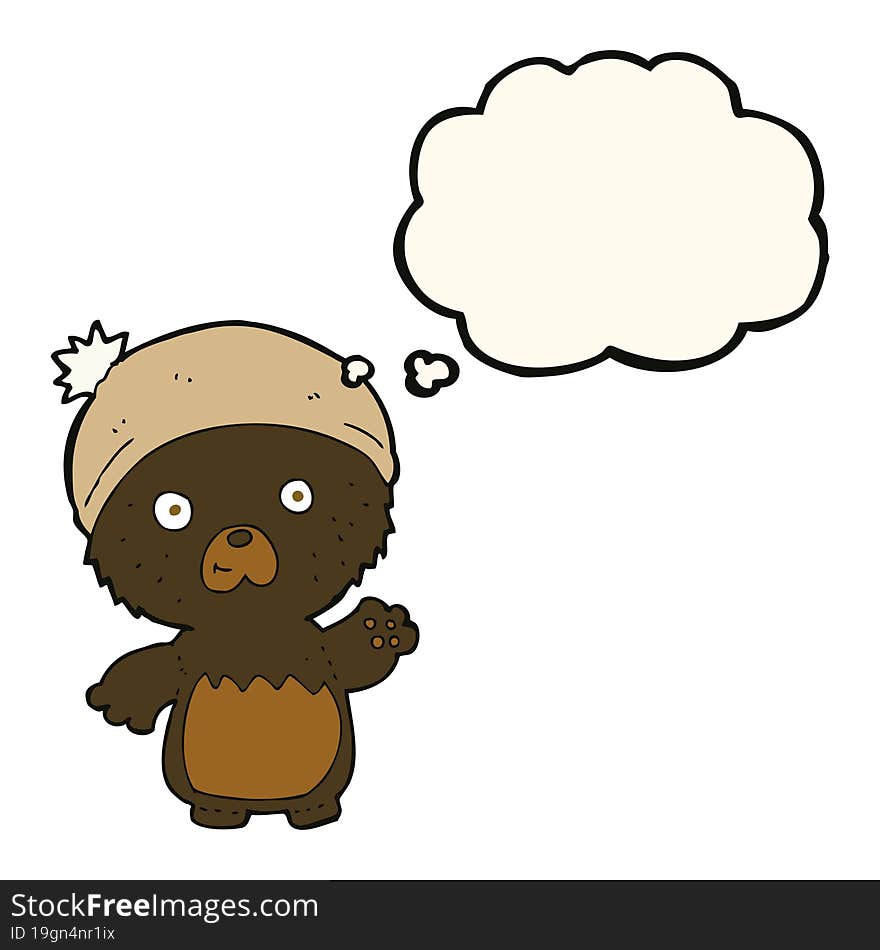 cartoon cute teddy bear in hat with thought bubble