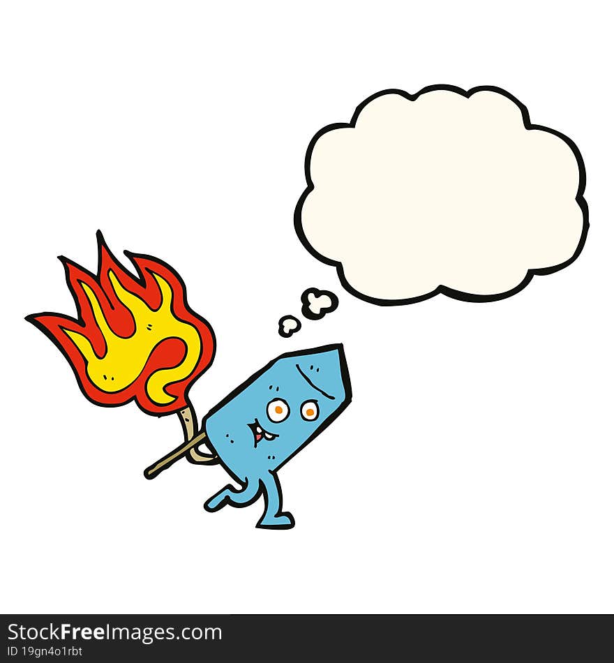 cartoon funny firework character with thought bubble