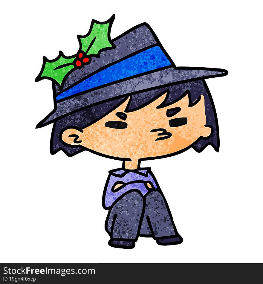 christmas textured cartoon of kawaii boy