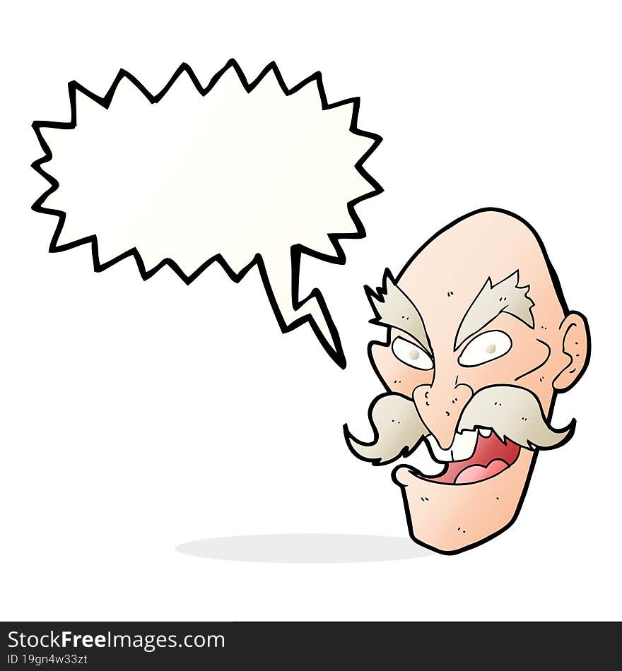 Cartoon Evil Old Man Face With Thought Bubble