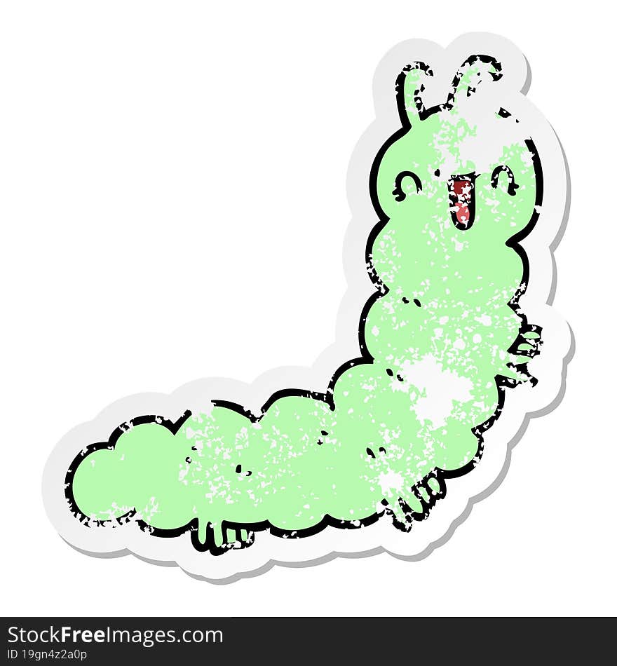 distressed sticker of a cartoon caterpillar