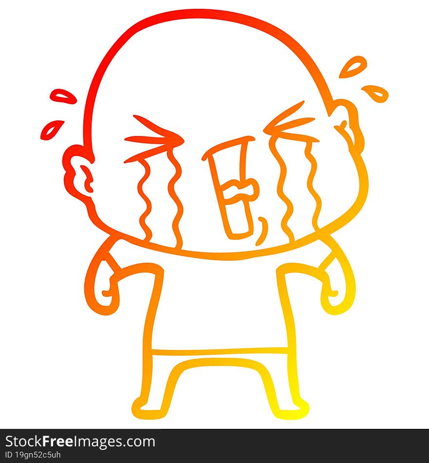 warm gradient line drawing cartoon crying bald man