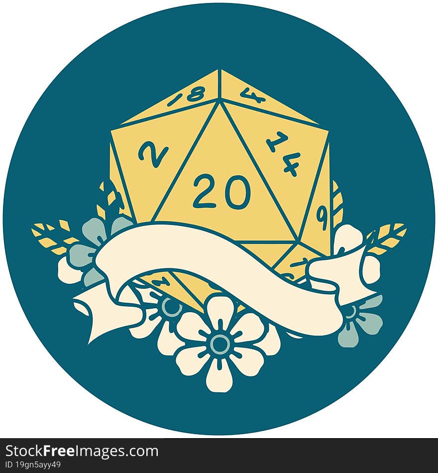 natural twenty D20 dice roll illustration