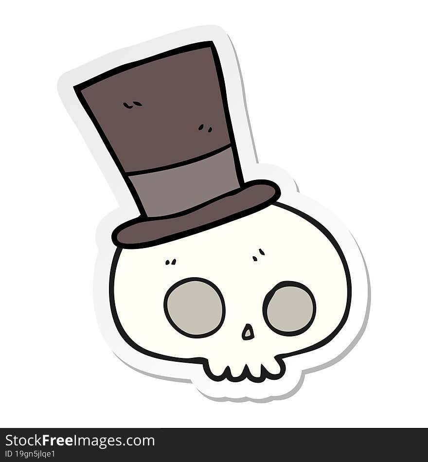 sticker of a cartoon skull wearing top hat