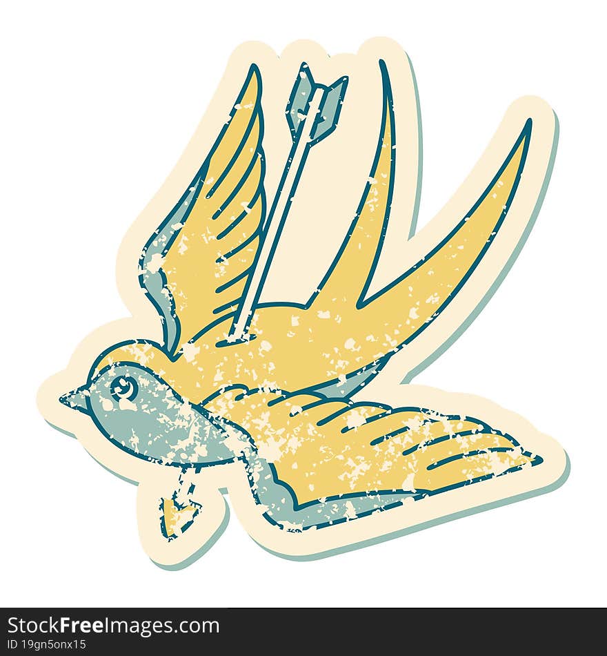 distressed sticker tattoo style icon of a swallow