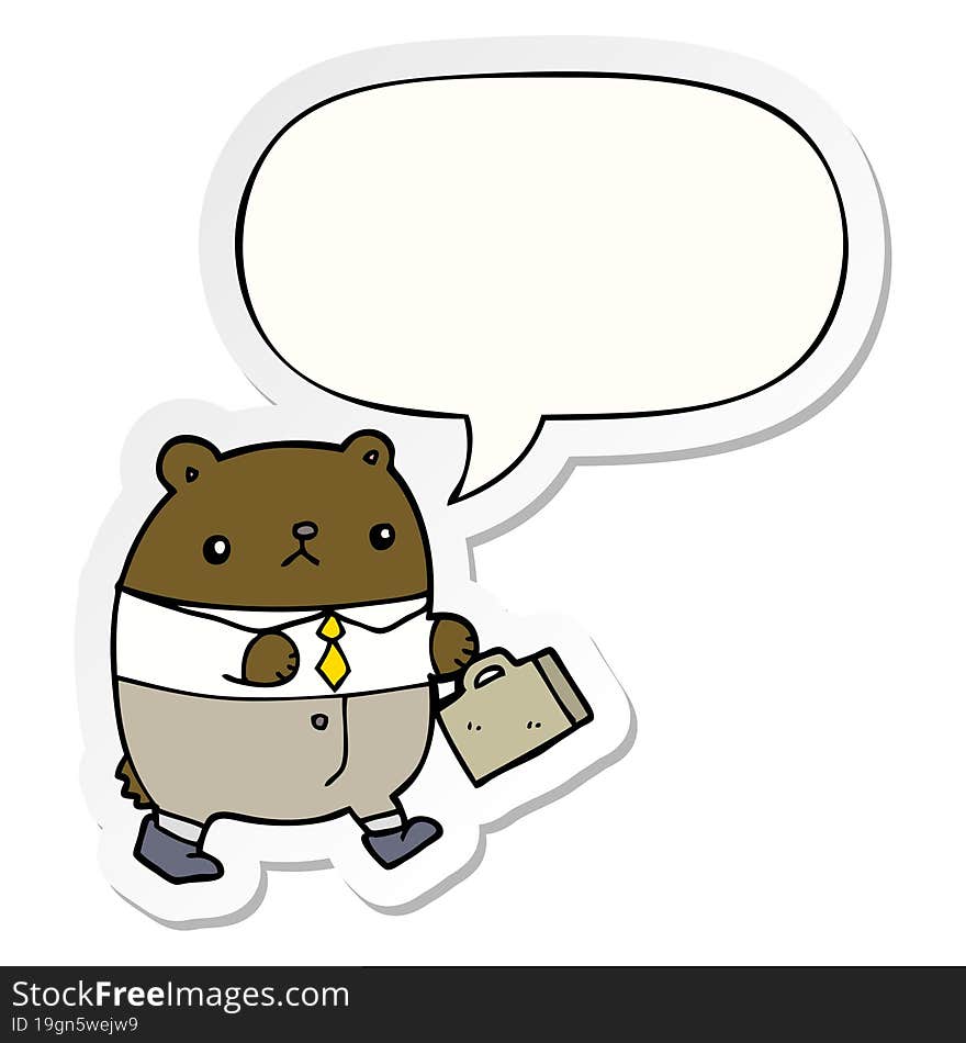 cartoon bear in work clothes and speech bubble sticker