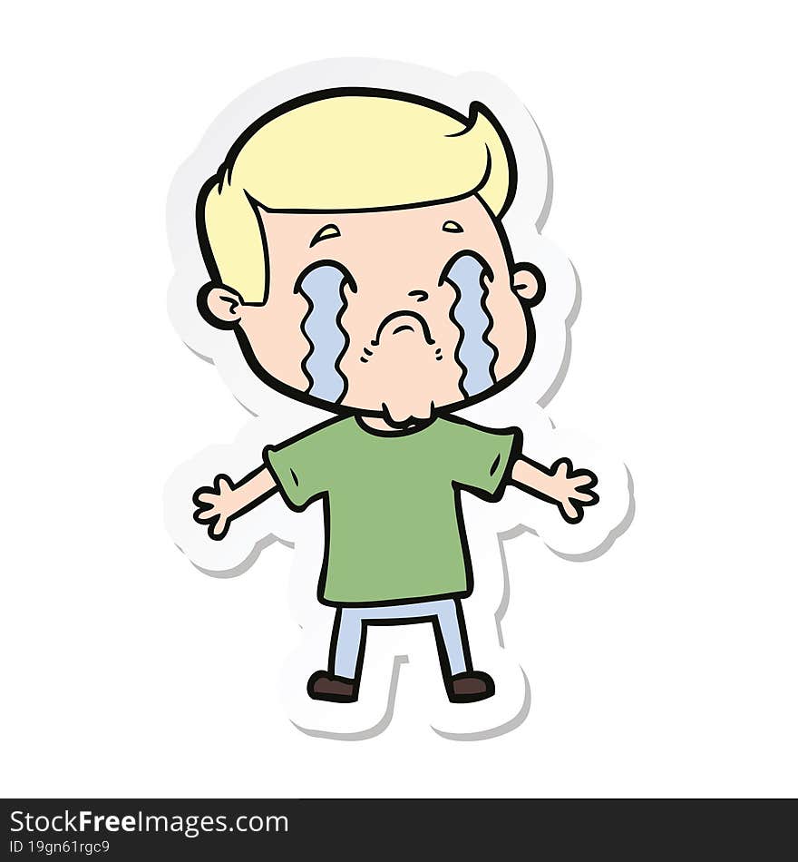 sticker of a cartoon man crying