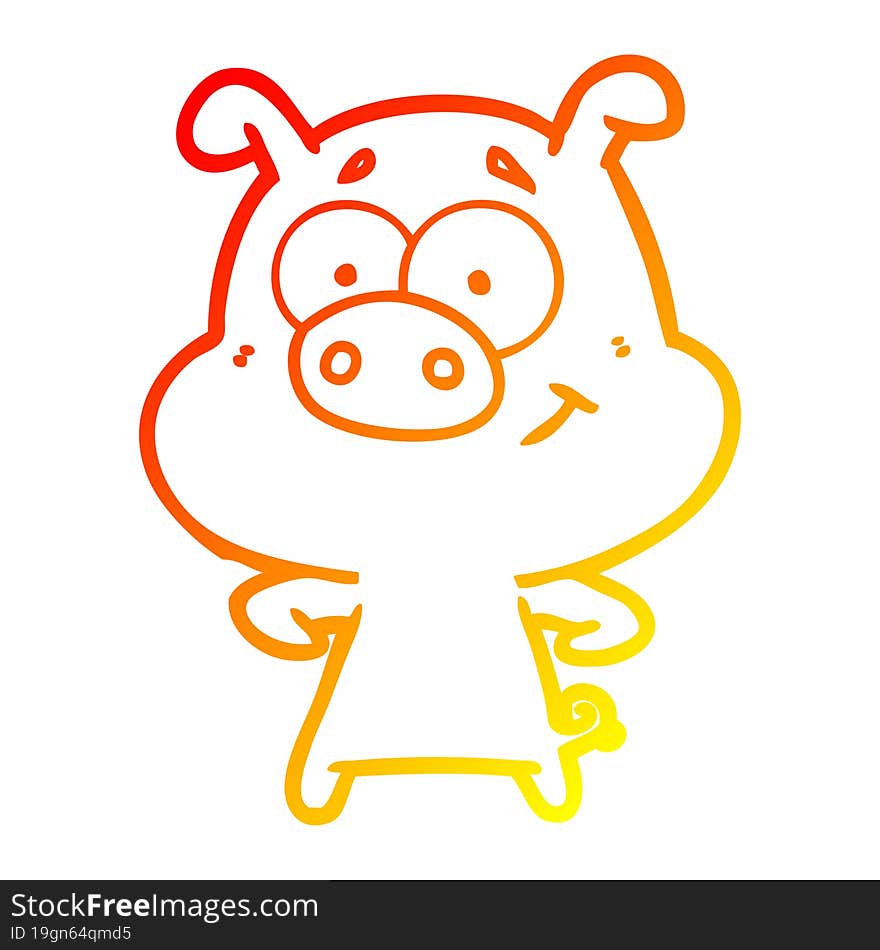 Warm Gradient Line Drawing Happy Cartoon Pig