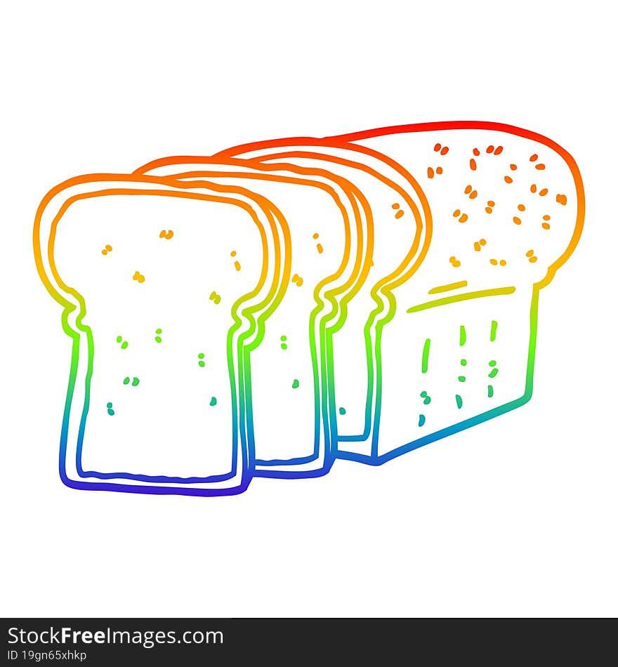 rainbow gradient line drawing of a cartoon sliced bread