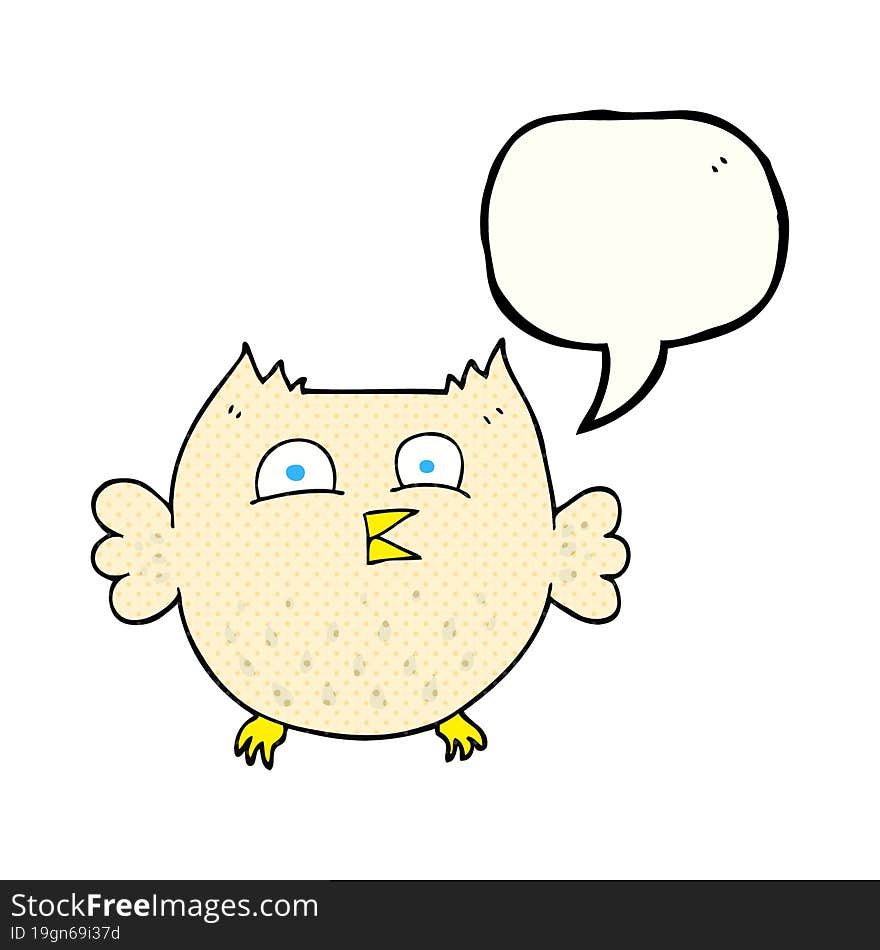 freehand drawn comic book speech bubble cartoon happy owl