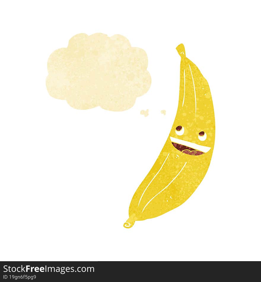 cartoon happy banana with thought bubble